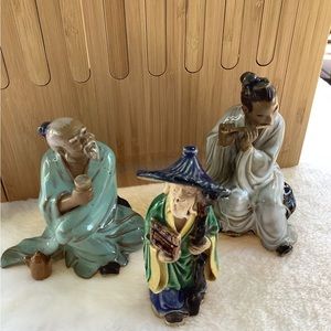 Authentic Vintage Chinese Mudman Figurines Set of 3